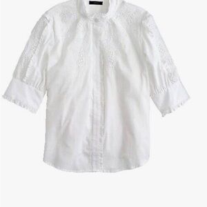 J. Crew White Mock Embroidered Eyelet Blouse